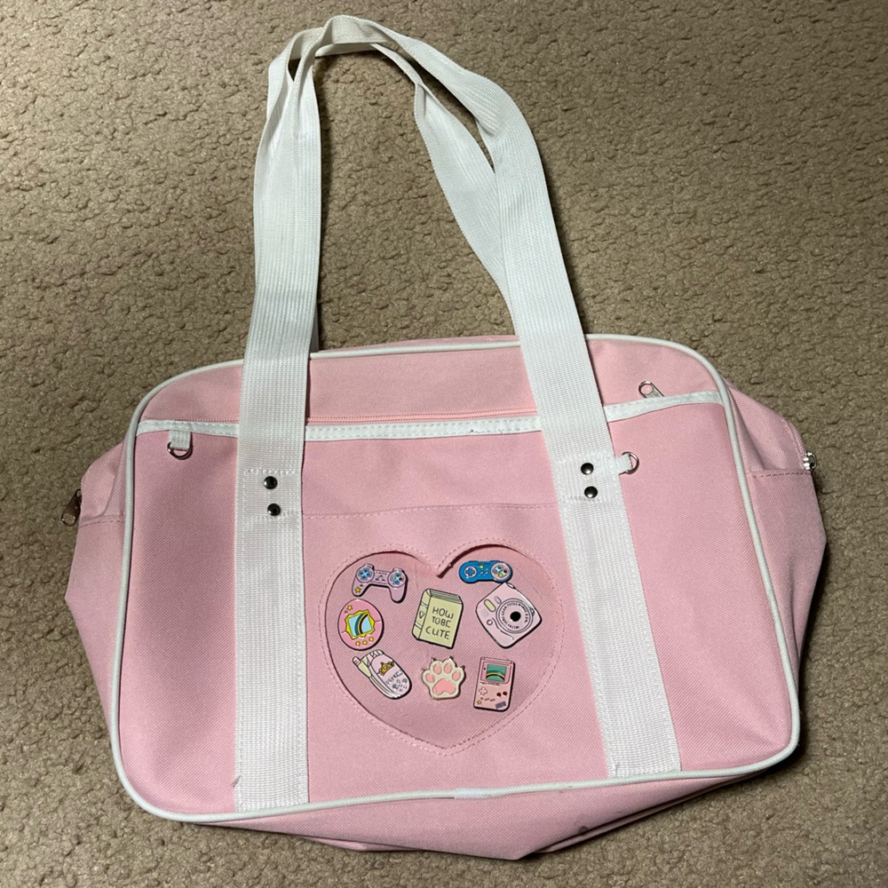 Pink Ita / Laptop Bag with Heart Patch | Zip Closure | Cute Aesthetic